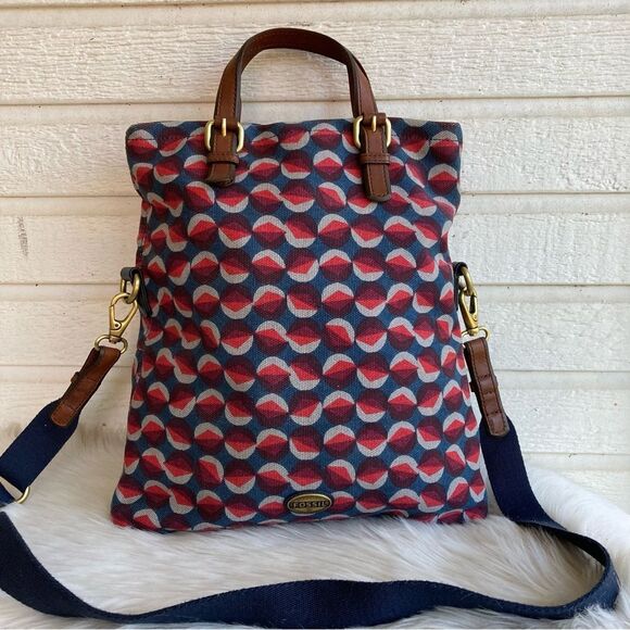 FOSSIL Canvas Ryder Sydney Satchel Tote Crossbody Handbag - Picture 5 of 12